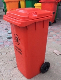 Thùng rác nhựa HDPE 120L màu cam đỏ
