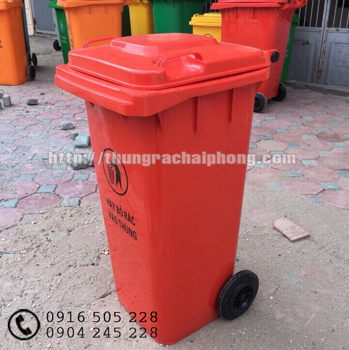 thùng rác nhựa 120 l màu cam đỏ